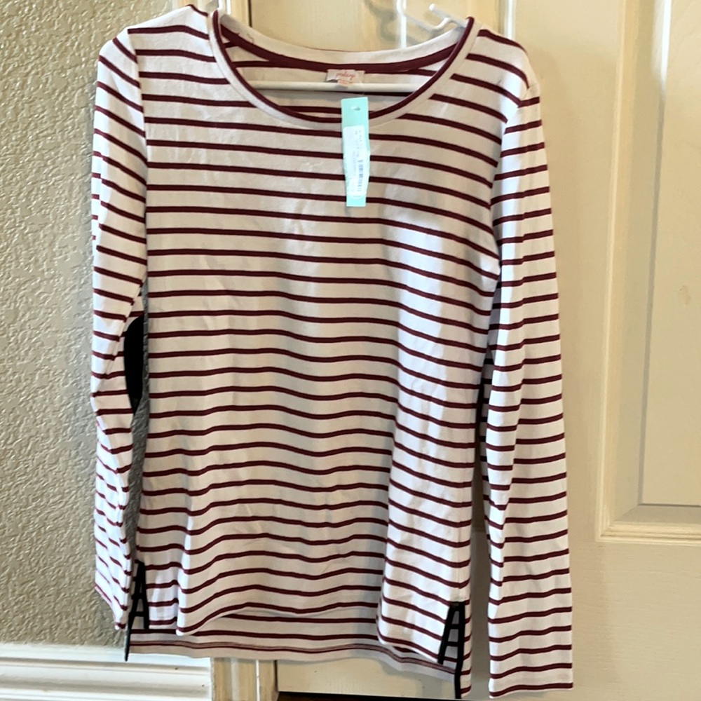 Pixley long sleeved red and white striped shirt.
